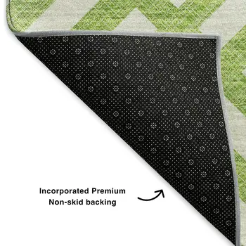3' X 5' Lime Green And Ivory Geometric Washable Area Rug With UV Protection