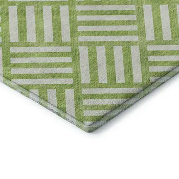 3' X 5' Lime Green And Ivory Geometric Washable Area Rug With UV Protection
