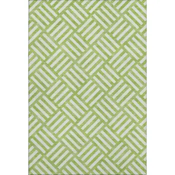 9' X 12' Lime Green And Ivory Geometric Washable Area Rug With UV Protection
