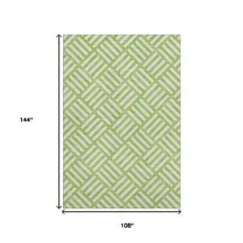 9' X 12' Lime Green And Ivory Geometric Washable Area Rug With UV Protection