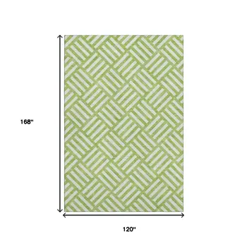 10' X 14' Lime Green And Ivory Geometric Washable Area Rug With UV Protection
