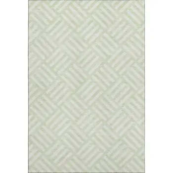 5' X 8' Mint Green And Ivory Geometric Washable Area Rug With UV Protection