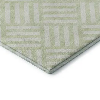 5' X 8' Mint Green And Ivory Geometric Washable Area Rug With UV Protection