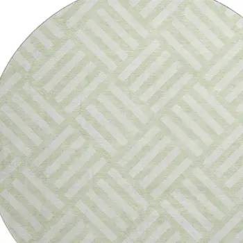 8' Mint Green And Ivory Geometric Washable Round Rug With UV Protection