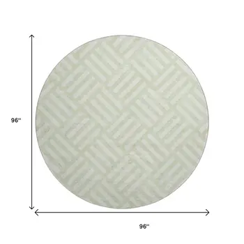 8' Mint Green And Ivory Geometric Washable Round Rug With UV Protection