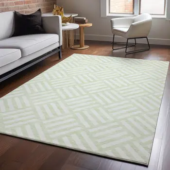 8' X 10' Mint Green And Ivory Geometric Washable Area Rug With UV Protection