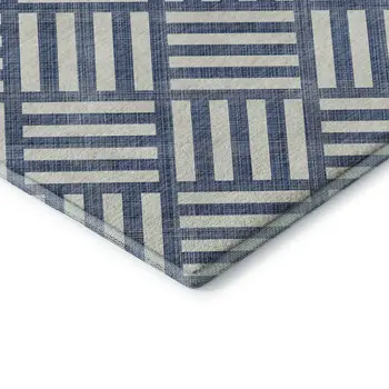 3' X 5' Navy Blue And Ivory Geometric Washable Area Rug With UV Protection