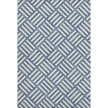 5' X 8' Navy Blue And Ivory Geometric Washable Area Rug With UV Protection