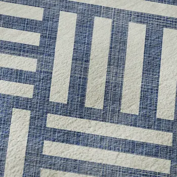 5' X 8' Navy Blue And Ivory Geometric Washable Area Rug With UV Protection