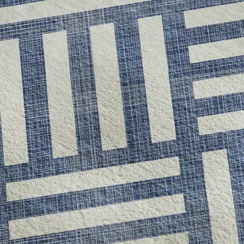 9' X 12' Navy Blue And Ivory Geometric Washable Area Rug With UV Protection