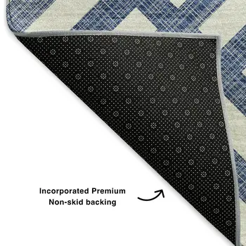 10' X 14' Navy Blue And Ivory Geometric Washable Area Rug With UV Protection