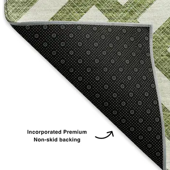 3' X 5' Olive Green And Ivory Geometric Washable Area Rug With UV Protection
