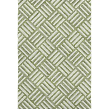 5' X 8' Olive Green And Ivory Geometric Washable Area Rug With UV Protection