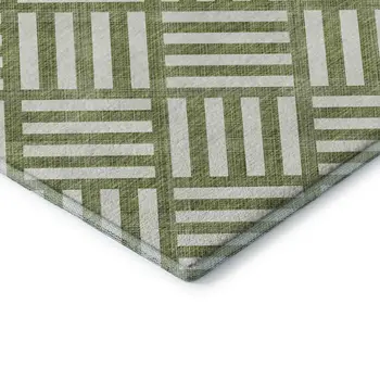 8' Olive Green And Ivory Geometric Washable Round Rug With UV Protection