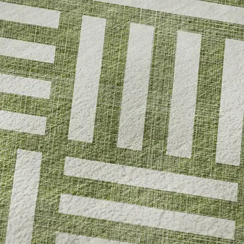 8' Olive Green And Ivory Geometric Washable Round Rug With UV Protection
