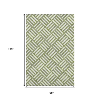 8' X 10' Olive Green And Ivory Geometric Washable Area Rug With UV Protection