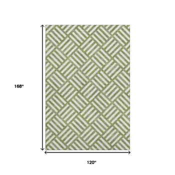 10' X 14' Olive Green And Ivory Geometric Washable Area Rug With UV Protection