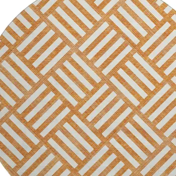 8' Orange And Ivory Geometric Washable Round Rug With UV Protection