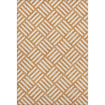 10' X 14' Orange And Ivory Geometric Washable Area Rug With UV Protection