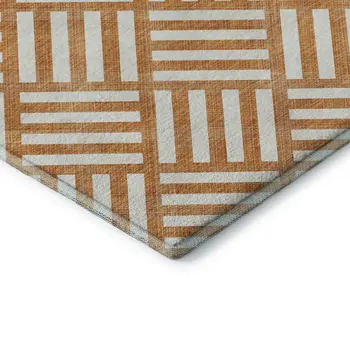 10' X 14' Orange And Ivory Geometric Washable Area Rug With UV Protection
