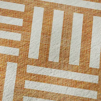 10' X 14' Orange And Ivory Geometric Washable Area Rug With UV Protection