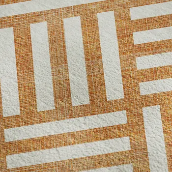 10' X 14' Orange And Ivory Geometric Washable Area Rug With UV Protection