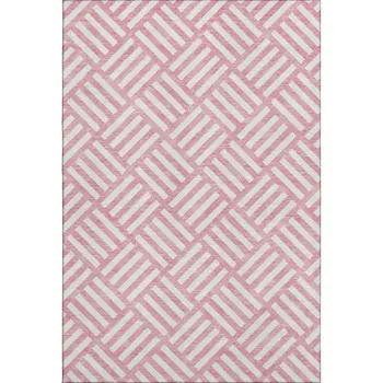 3' X 5' Pink And Ivory Geometric Washable Area Rug With UV Protection