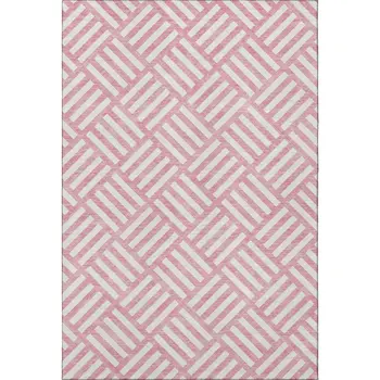 3' X 5' Pink And Ivory Geometric Washable Area Rug With UV Protection