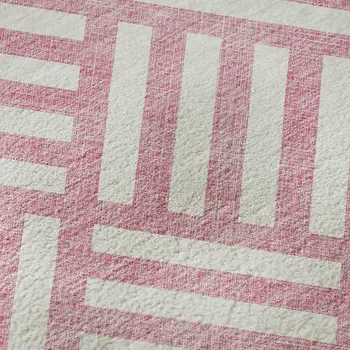 8' X 10' Pink And Ivory Geometric Washable Area Rug With UV Protection