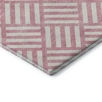 10' X 14' Pink And Ivory Geometric Washable Area Rug With UV Protection