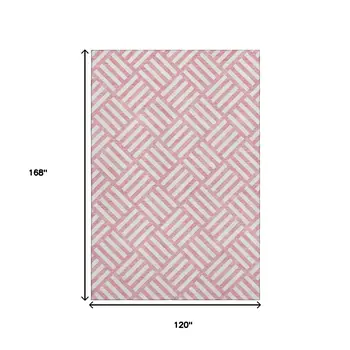 10' X 14' Pink And Ivory Geometric Washable Area Rug With UV Protection