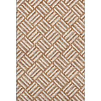 9' X 12' Chili Red And Ivory Geometric Washable Area Rug With UV Protection