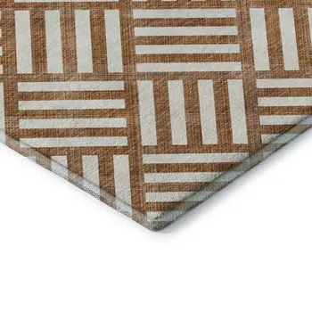 10' X 14' Chili Red And Ivory Geometric Washable Area Rug With UV Protection
