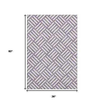 3' X 5' Purple And Ivory Geometric Washable Area Rug With UV Protection