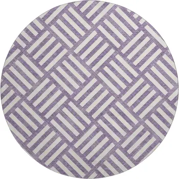 8' Purple And Ivory Geometric Washable Round Rug With UV Protection