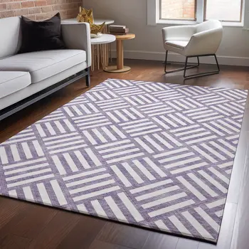 8' X 10' Purple And Ivory Geometric Washable Area Rug With UV Protection