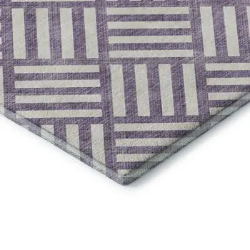 8' X 10' Purple And Ivory Geometric Washable Area Rug With UV Protection