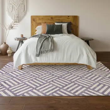 8' X 10' Purple And Ivory Geometric Washable Area Rug With UV Protection
