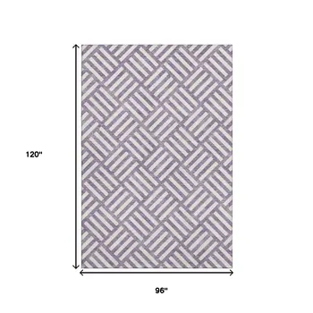 8' X 10' Purple And Ivory Geometric Washable Area Rug With UV Protection