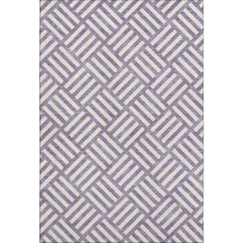 9' X 12' Purple And Ivory Geometric Washable Area Rug With UV Protection