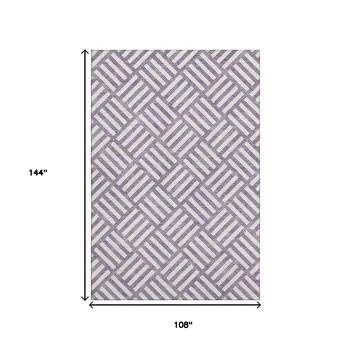 9' X 12' Purple And Ivory Geometric Washable Area Rug With UV Protection