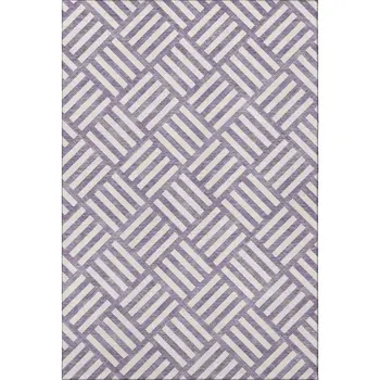 9' X 12' Purple And Ivory Geometric Washable Area Rug With UV Protection