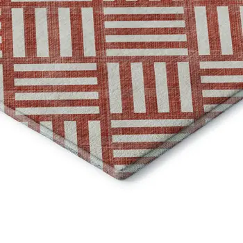 3' X 5' Red And Ivory Geometric Washable Area Rug With UV Protection