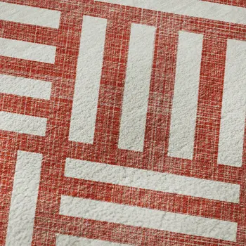 3' X 5' Red And Ivory Geometric Washable Area Rug With UV Protection