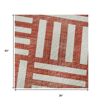 3' X 5' Red And Ivory Geometric Washable Area Rug With UV Protection