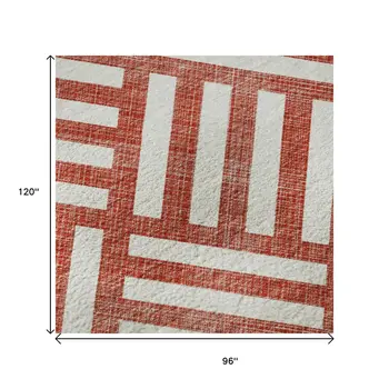 8' X 10' Red And Ivory Geometric Washable Area Rug With UV Protection