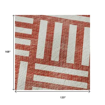 10' X 14' Red And Ivory Geometric Washable Area Rug With UV Protection