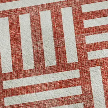10' X 14' Red And Ivory Geometric Washable Area Rug With UV Protection