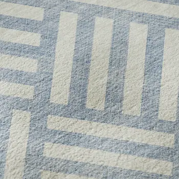 5' X 8' Sky Blue And Ivory Geometric Washable Area Rug With UV Protection