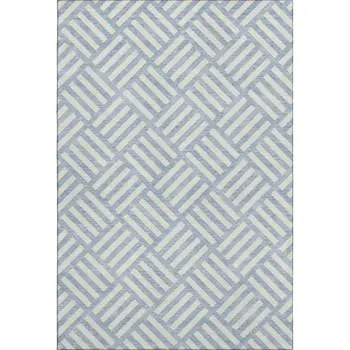 8' X 10' Sky Blue And Ivory Geometric Washable Area Rug With UV Protection